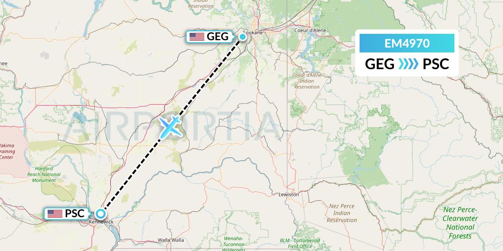 EM4970 Empire Airlines Flight Map: Spokane to Pasco