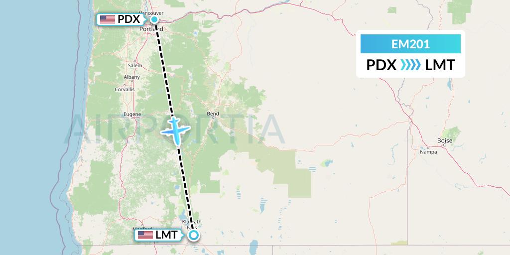 EM201 Empire Airlines Flight Map: Portland to Klamath Falls