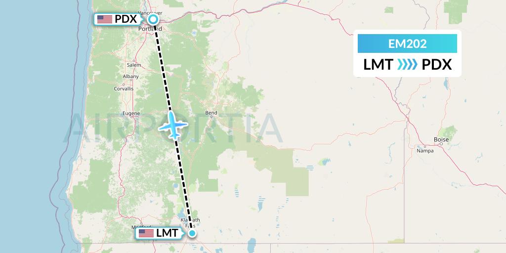 EM202 Empire Airlines Flight Map: Klamath Falls to Portland
