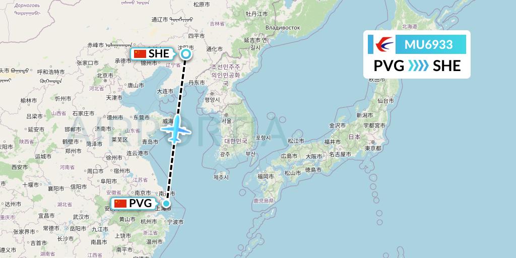 MU6933 China Eastern Airlines Flight Map: Shanghai to Shenyang