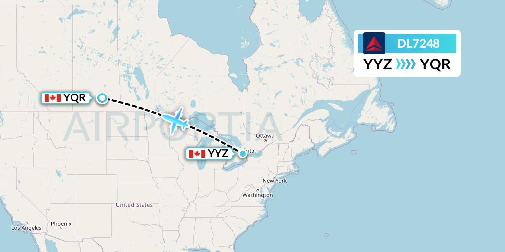 DL7248 Delta Air Lines Flight Map: Toronto to Regina