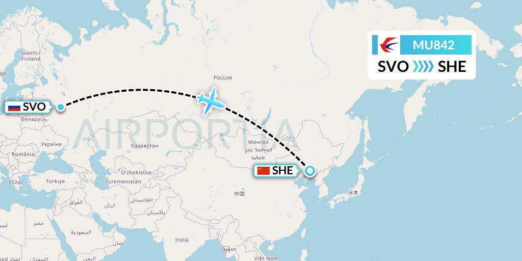 MU842 China Eastern Airlines Flight Map: Moscow to Shenyang