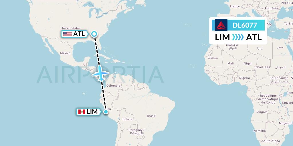 DL6077 Delta Air Lines Flight Map: Lima to Atlanta
