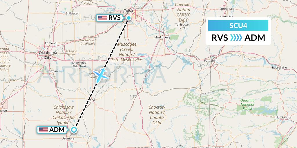SCU4 Air Scorpio Flight Map: Tulsa to Ardmore