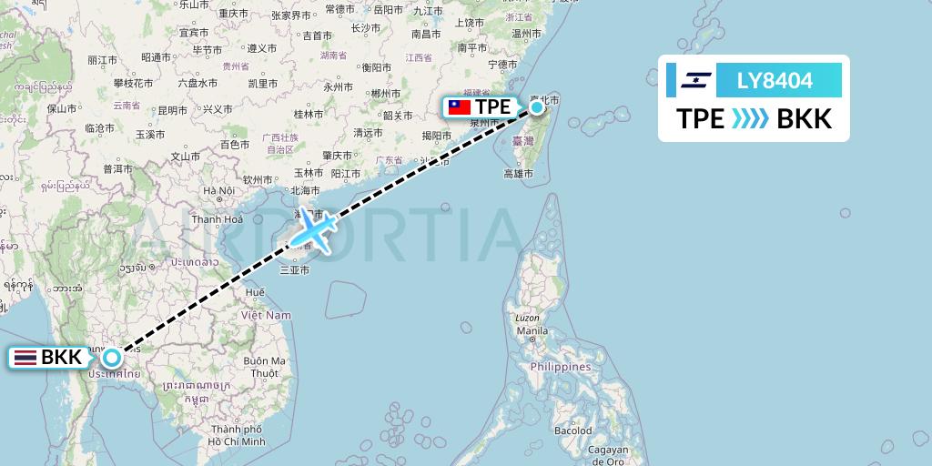 LY8404 El Al Flight Map: Taipei to Bangkok