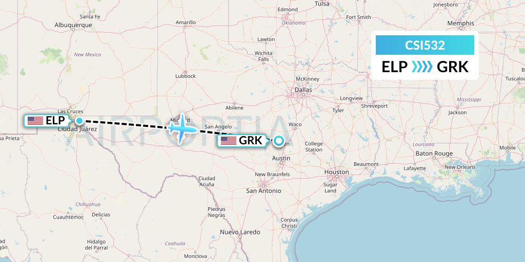CSI532 Csi Aviation Flight Map: El Paso to Killeen