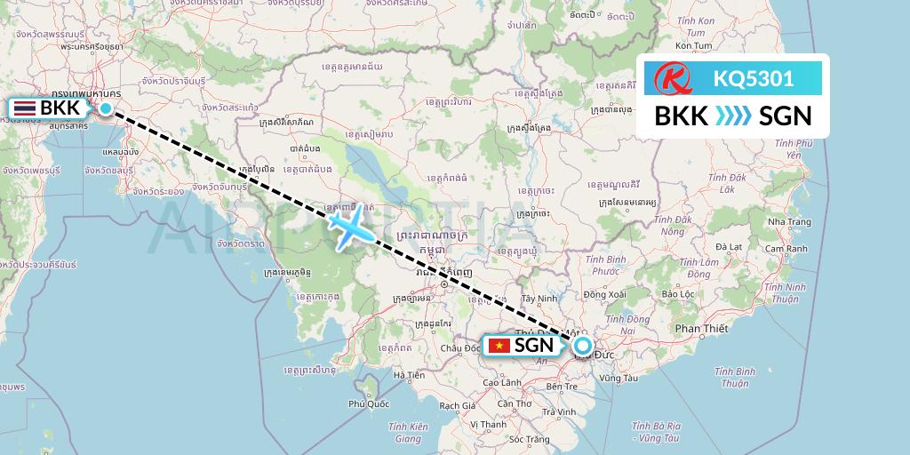 KQ5301 Kenya Airways Flight Map: Bangkok to Ho Chi Minh City