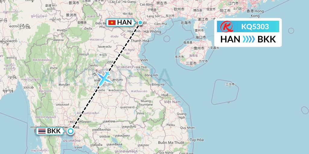 KQ5303 Kenya Airways Flight Map: Hanoi to Bangkok