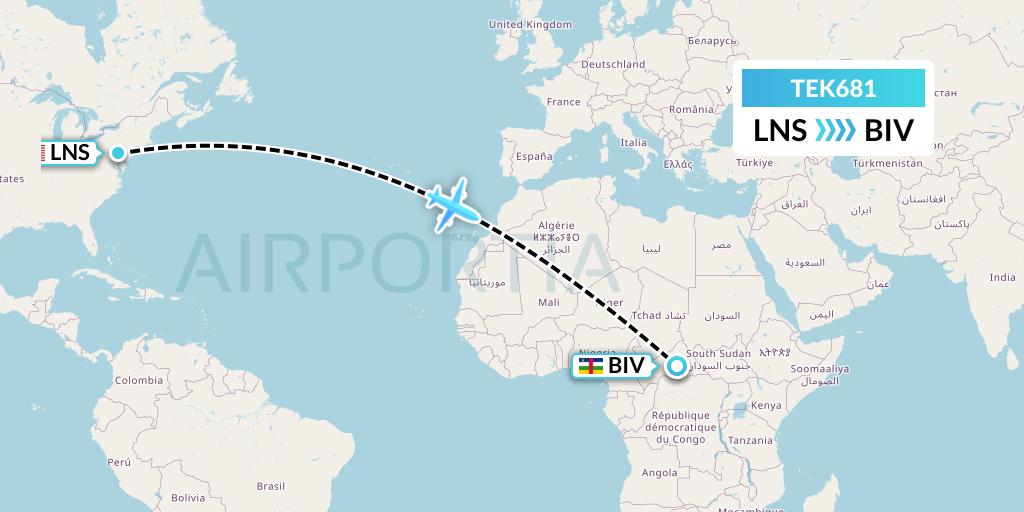 TEK681 Aero-tech Services Flight Map: Lancaster to Bria