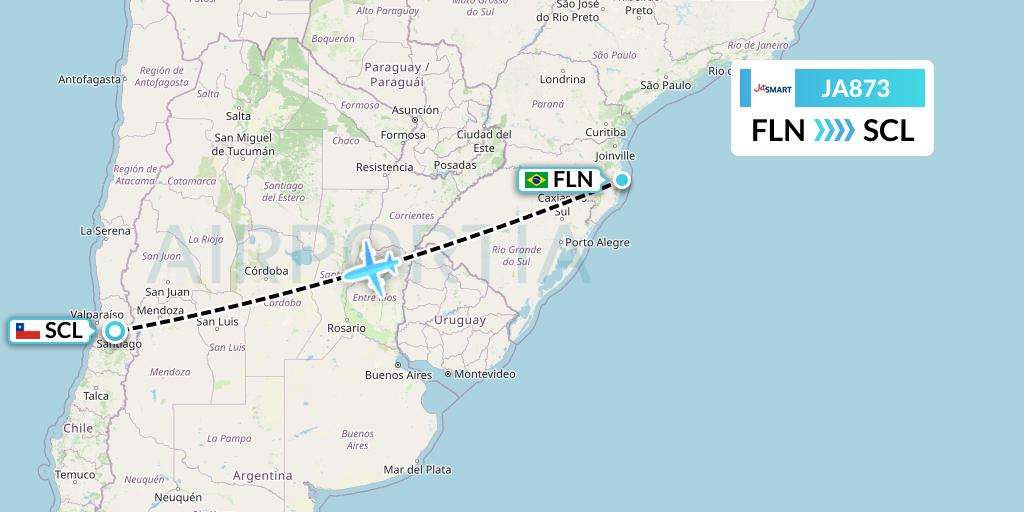 JA873 JetSMART Flight Map: Florianopolis to Santiago