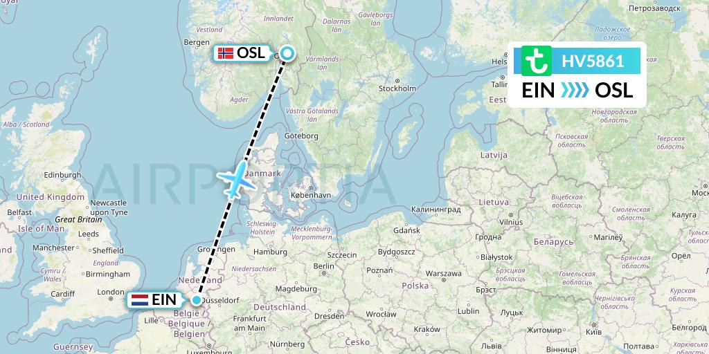 HV5861 Transavia Flight Map: Eindhoven to Oslo