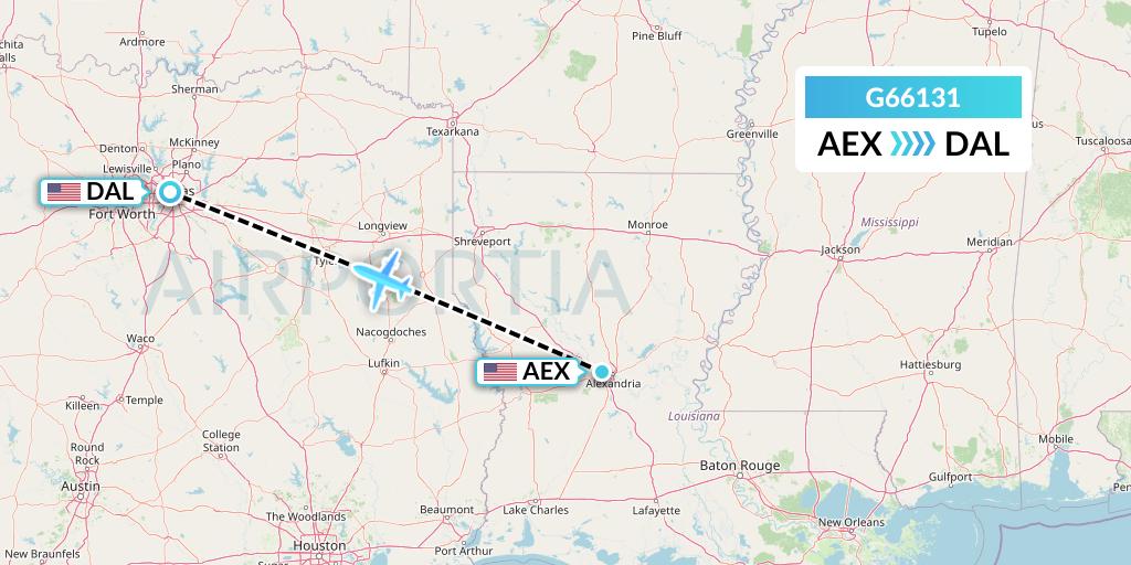 G66131 Fly Arna Flight Map: Alexandria to Dallas