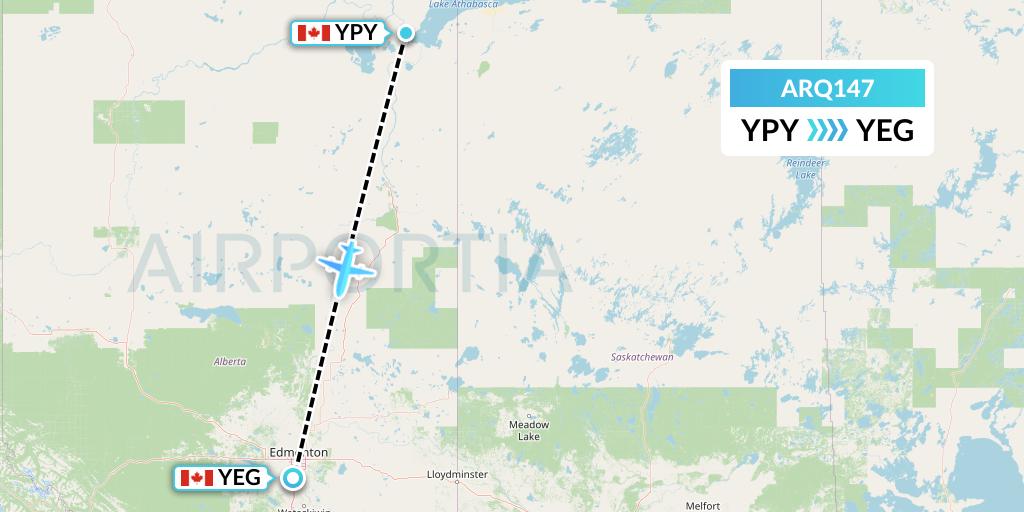 ARQ147 Ark Airways Flight Map: Fort Chipewyan to Edmonton