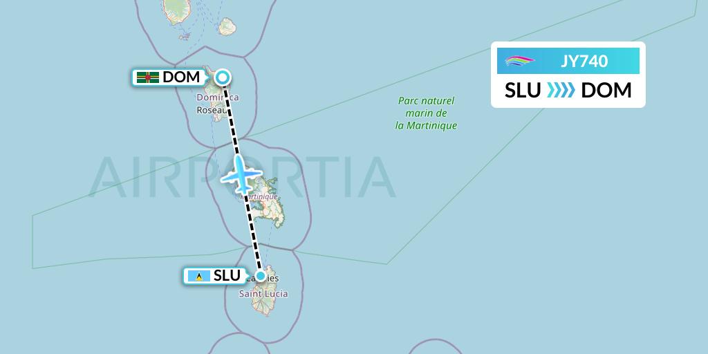JY740 InterCaribbean Airways Flight Map: Castries to Dominica