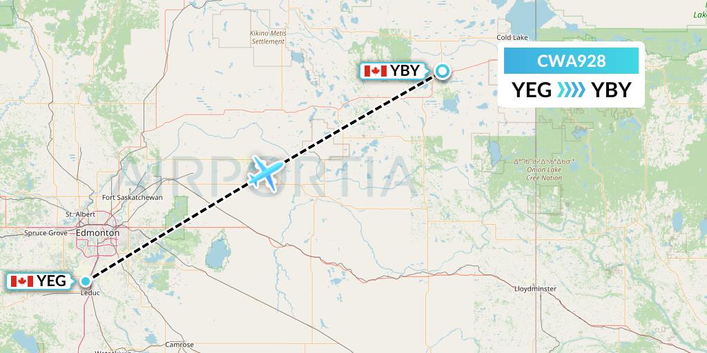 CWA928 Can West Corporate Air Charters Ltd. Flight Map: Edmonton to Bonnyville