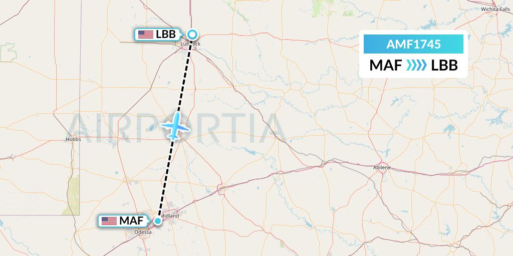 AMF1745 Ameriflight Flight Map: Midland to Lubbock