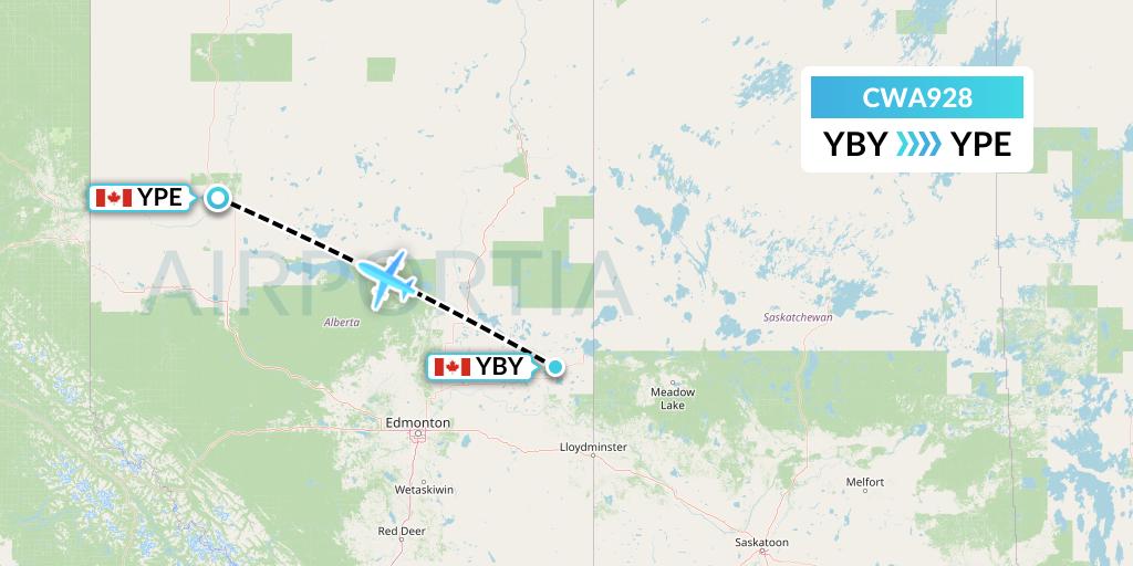 CWA928 Can West Corporate Air Charters Ltd. Flight Map: Bonnyville to Peace River