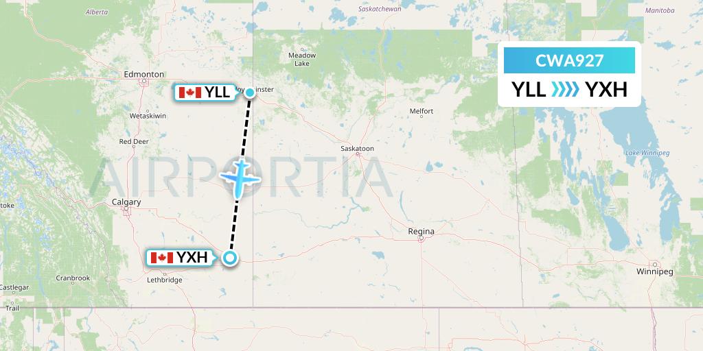 CWA927 Can West Corporate Air Charters Ltd. Flight Map: Lloydminster to Medicine Hat