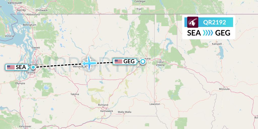 QR2192 Qatar Airways Flight Map: Seattle to Spokane