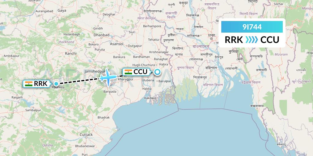 9I744 Air India Regional Flight Map: India to Kolkata
