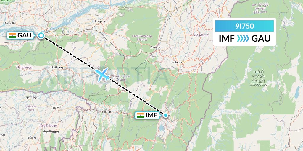 9I750 Air India Regional Flight Map: Imphal to Guwahati