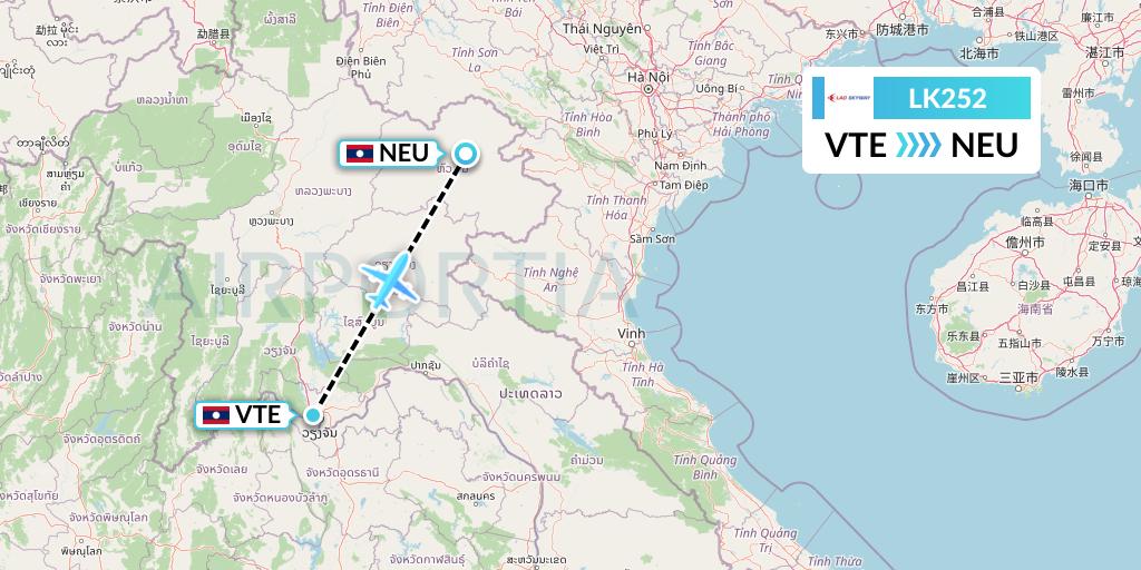 LK252 Lao Skyway Flight Map: Vientiane to Laos