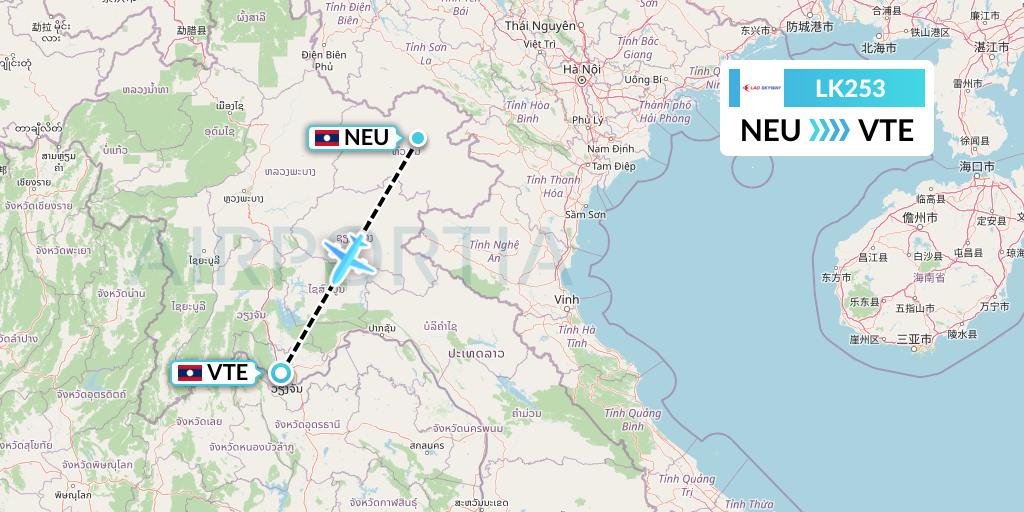 LK253 Lao Skyway Flight Map: Laos to Vientiane