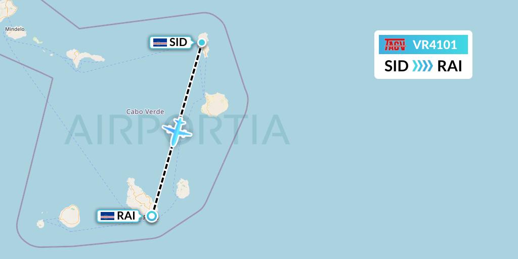 VR4101 TACV Cape Verde Airlines Flight Map: Espargos to Praia