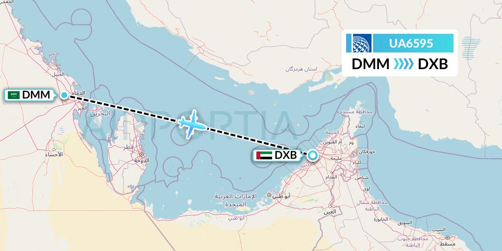 UA6595 United Airlines Flight Map: Dammam to Dubai