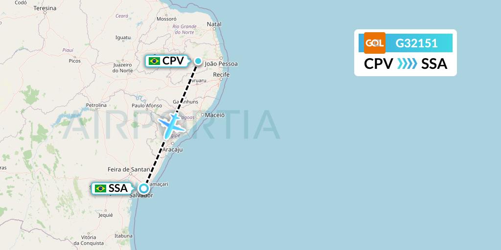 G32151 GOL Transportes Aeros Flight Map: Campina Grande to Salvador