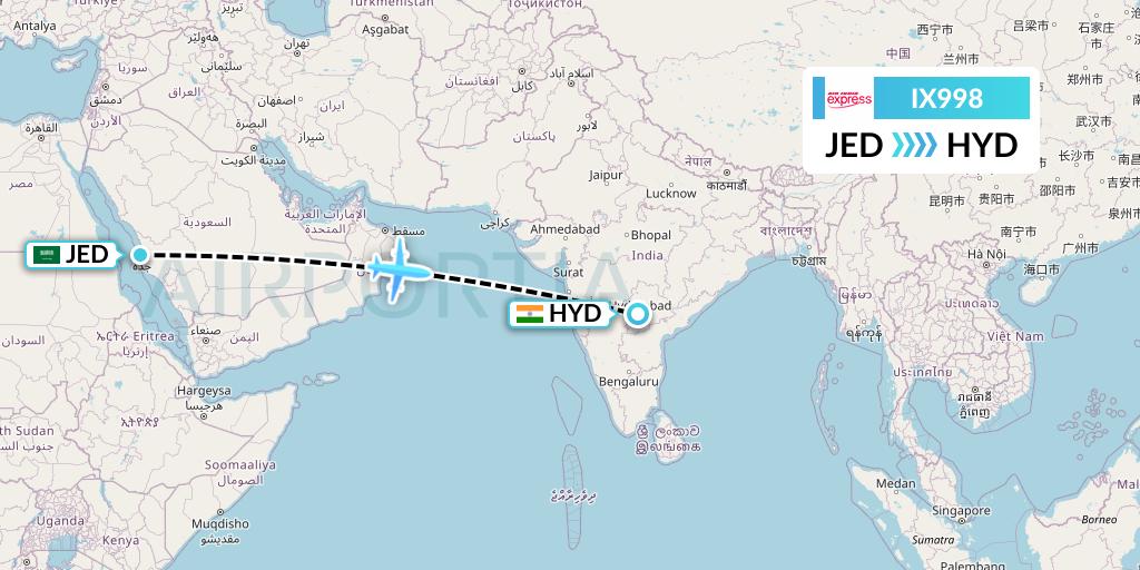 IX998 Air India Express Flight Map: Jeddah to Hyderabad