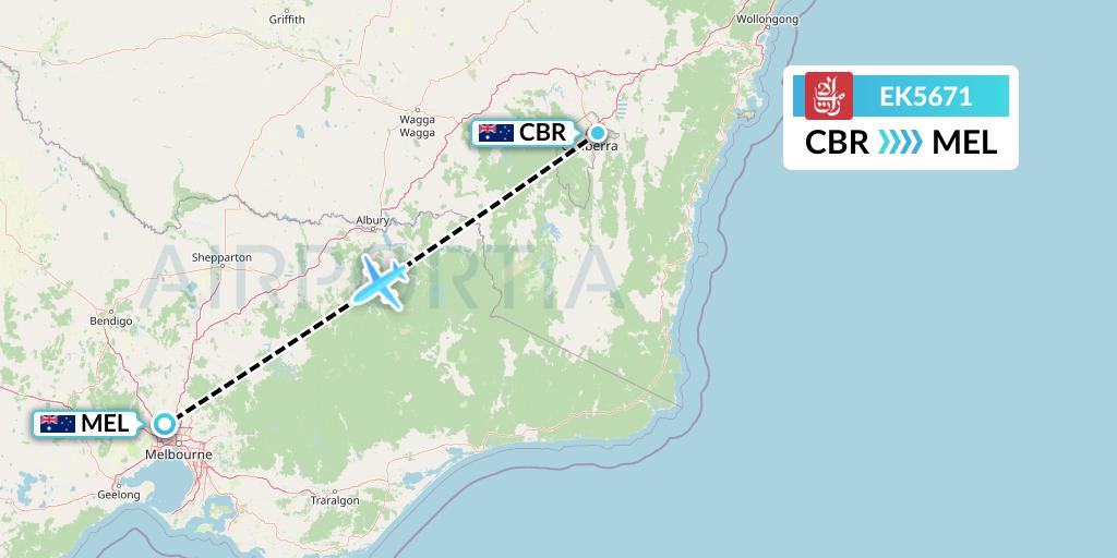 EK5671 Emirates Flight Map: Canberra to Melbourne
