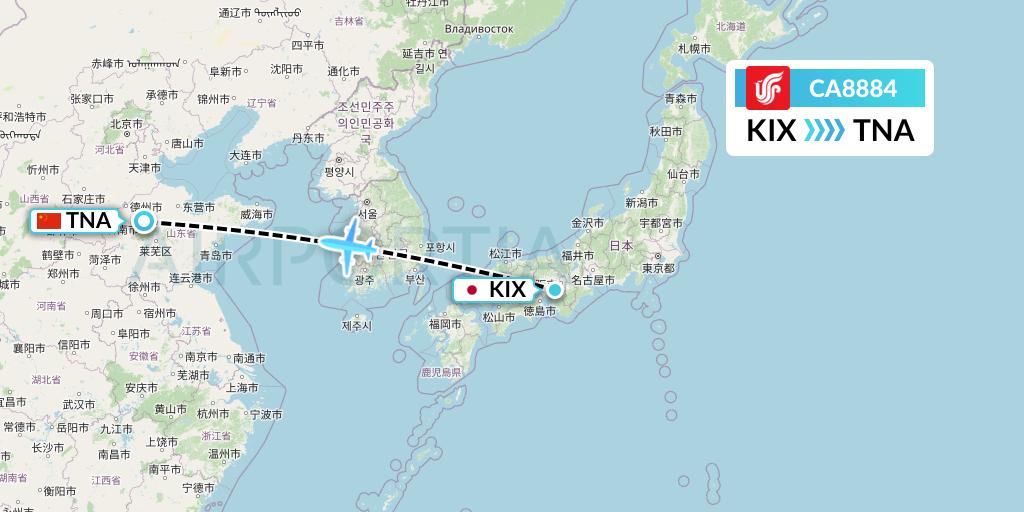 CA8884 Air China Flight Map: Osaka to Jinan