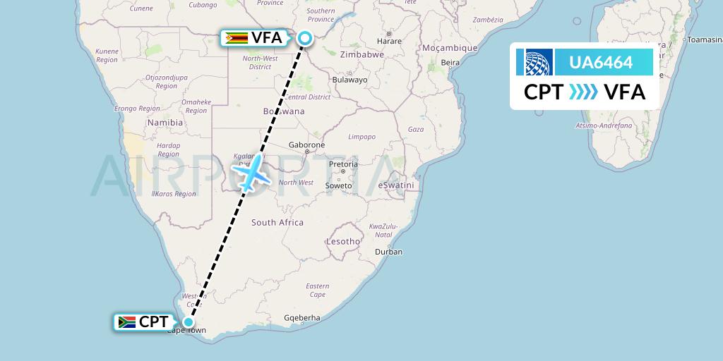 UA6464 United Airlines Flight Map: Cape Town to Victoria Falls