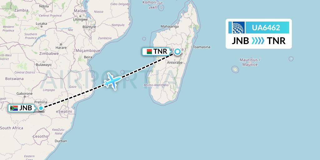 UA6462 Flight Status United Airlines Johannesburg to Antananarivo