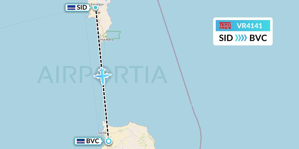 VR4141 TACV Cape Verde Airlines Flight Map: Espargos to Boa Vista