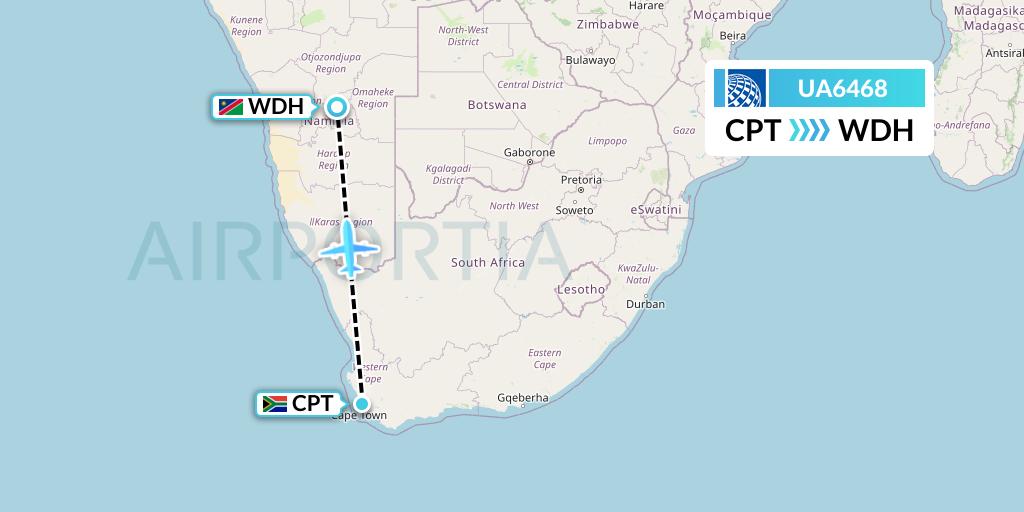 UA6468 United Airlines Flight Map: Cape Town to Windhoek
