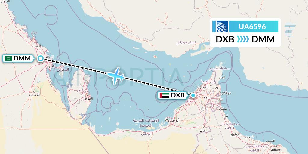 UA6596 United Airlines Flight Map: Dubai to Dammam