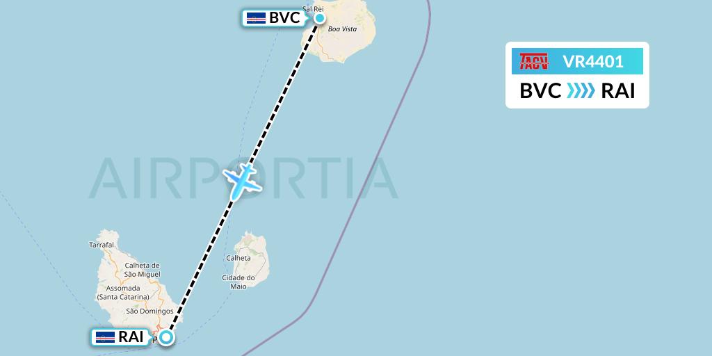 VR4401 TACV Cape Verde Airlines Flight Map: Boa Vista to Praia