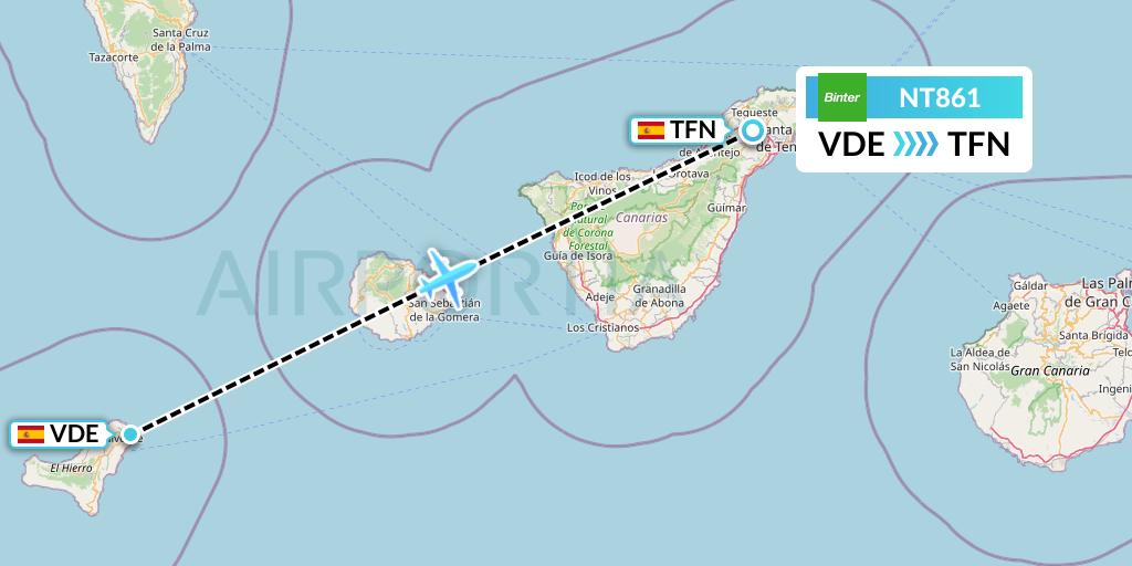 NT861 Binter Canarias Flight Map: El Hierro to Tenerife