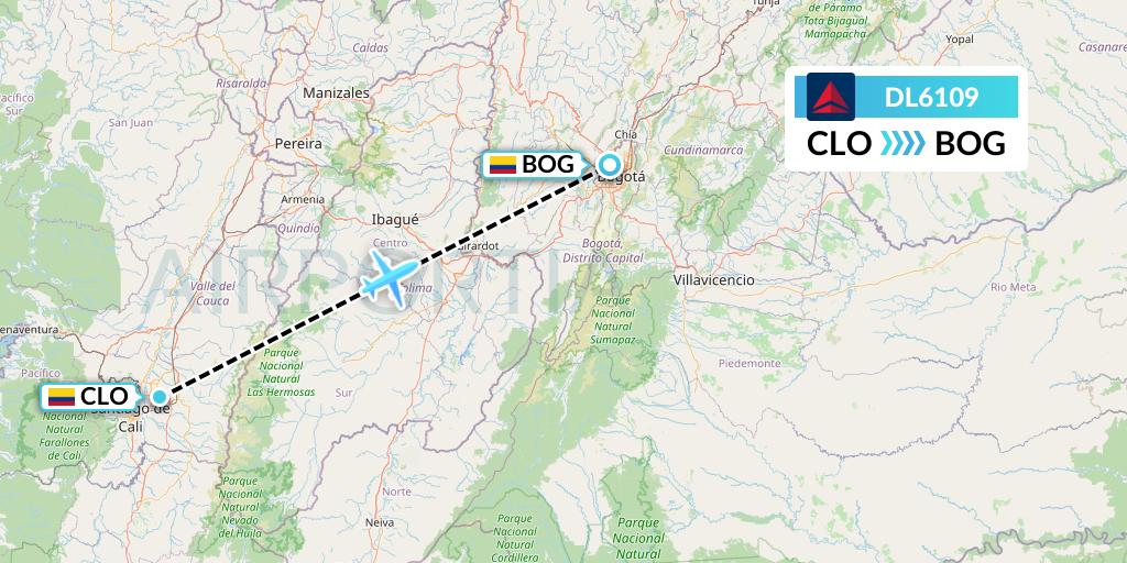 DL6109 Delta Air Lines Flight Map: Cali to Bogota