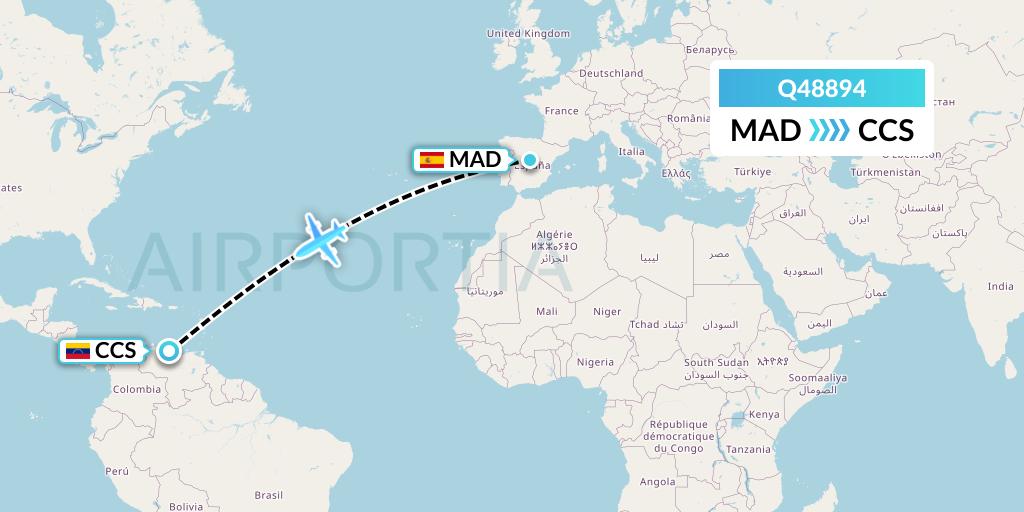 Q48894 Euroairlines Flight Map: Madrid to Caracas