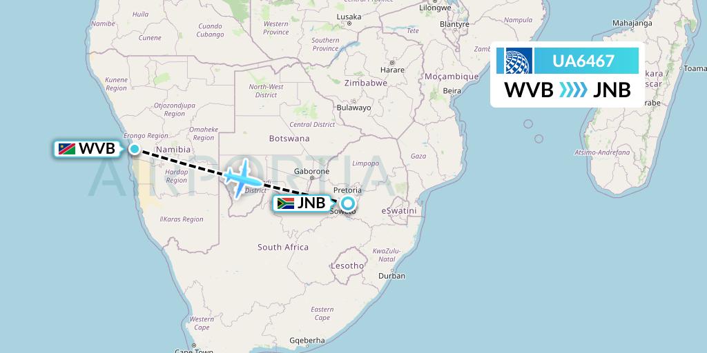 UA6467 United Airlines Flight Map: Walvis Bay to Johannesburg