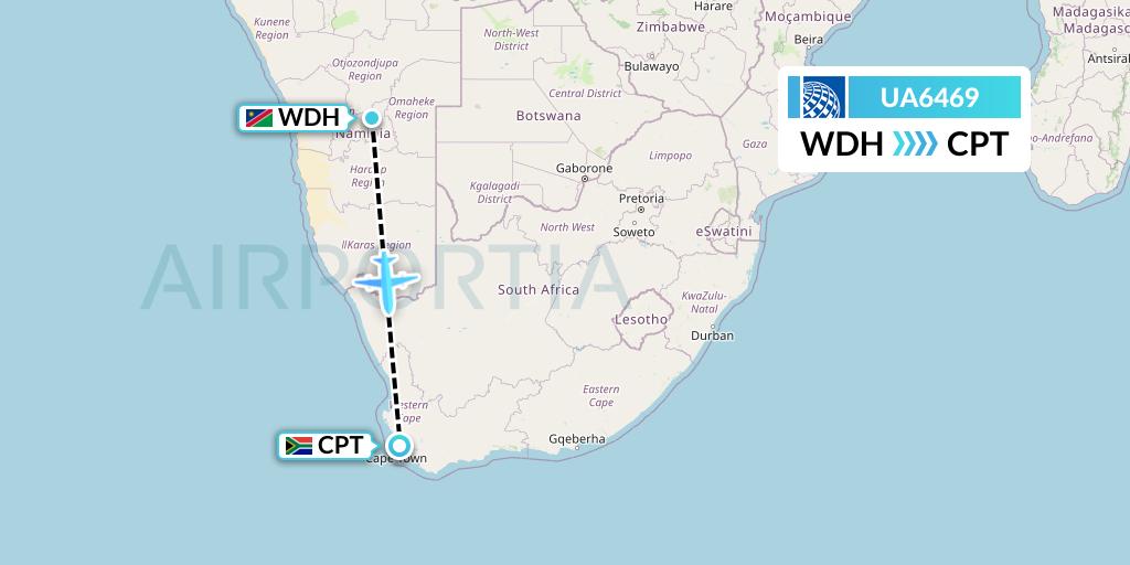 UA6469 United Airlines Flight Map: Windhoek to Cape Town