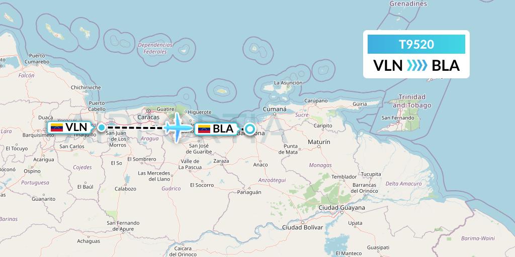 T9520 Turpial Airlines Flight Map: Valencia to Barcelona