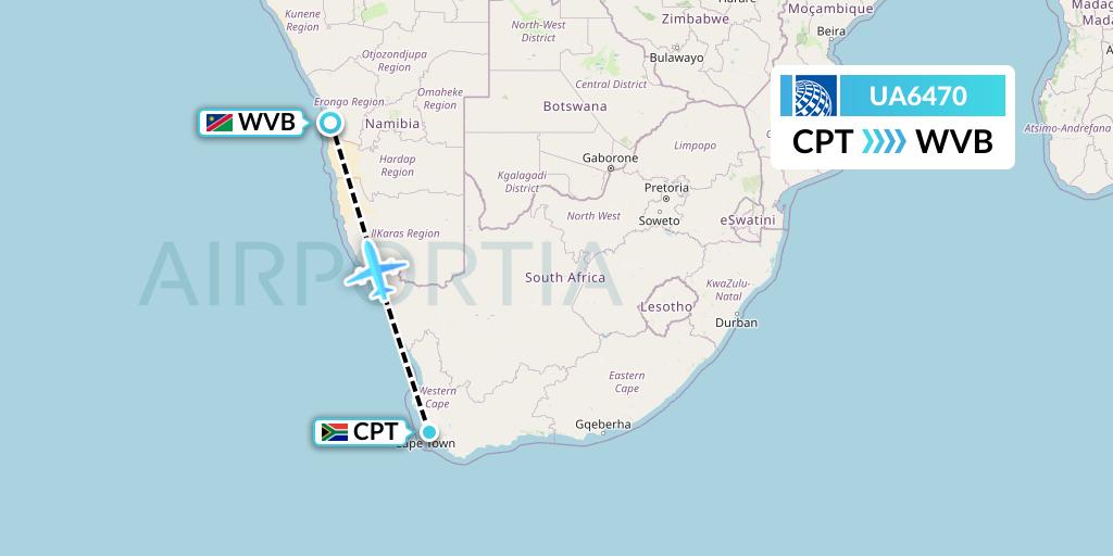 UA6470 United Airlines Flight Map: Cape Town to Walvis Bay