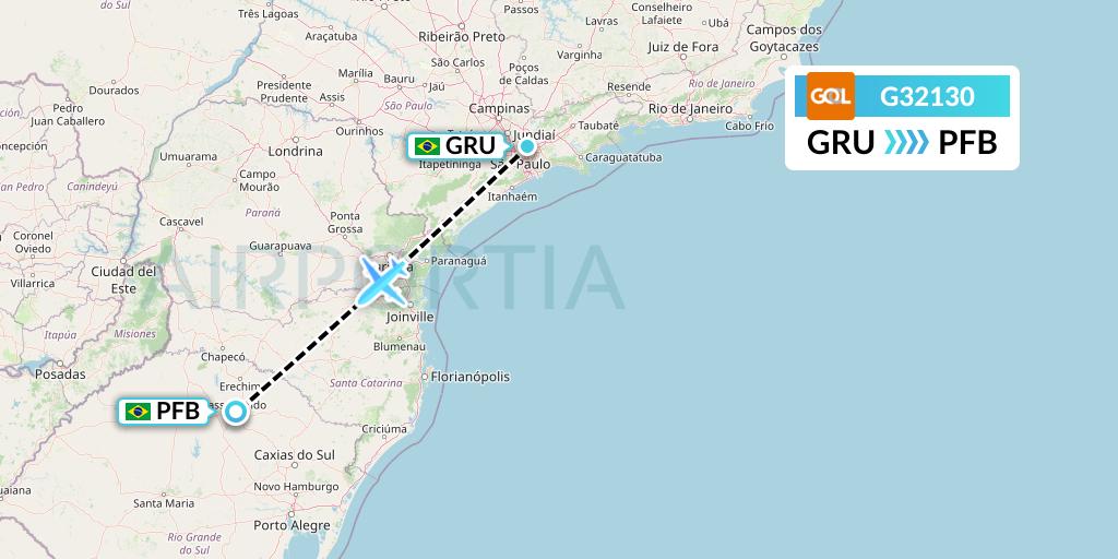 G32130 GOL Transportes Aeros Flight Map: Sao Paulo to Passo Fundo