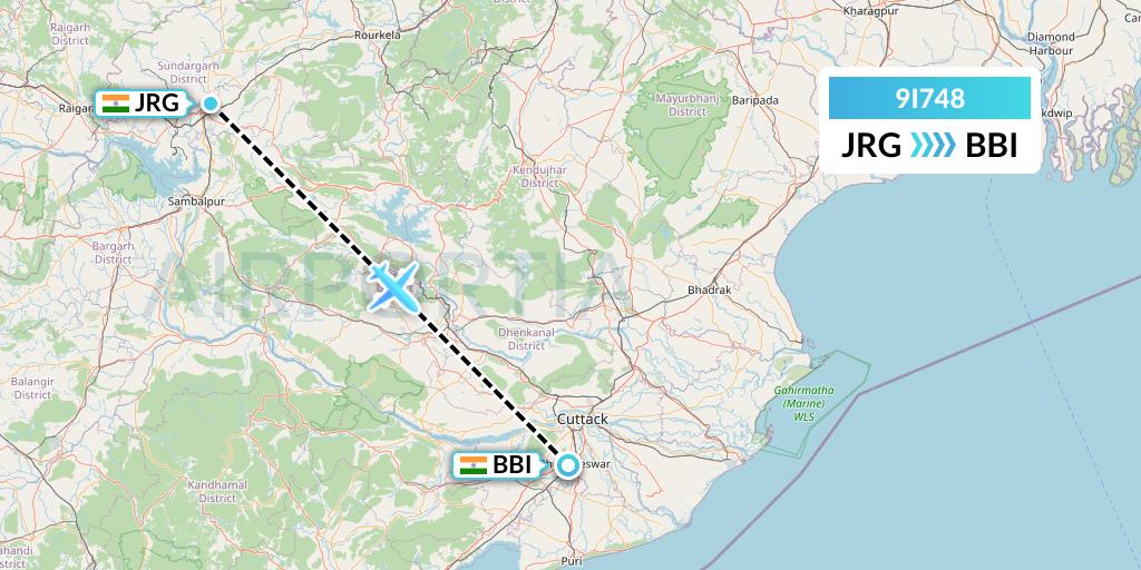 9I748 Air India Regional Flight Map: Ranchi to Bhubaneswar