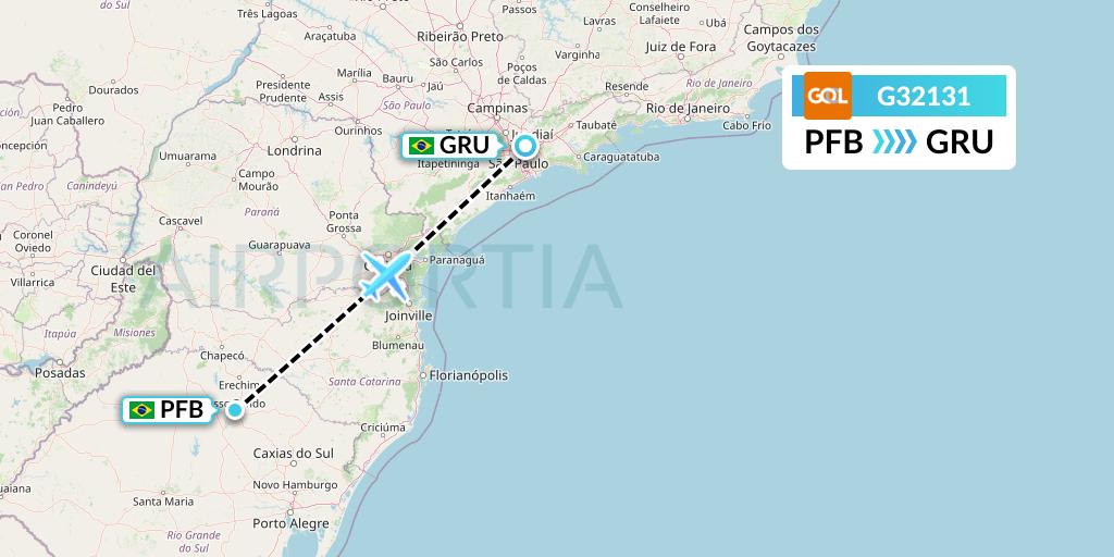 G32131 GOL Transportes Aeros Flight Map: Passo Fundo to Sao Paulo
