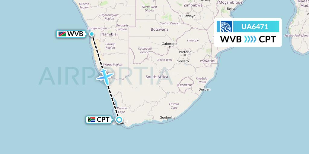 UA6471 United Airlines Flight Map: Walvis Bay to Cape Town